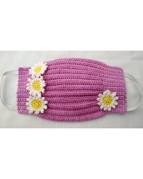 Happy Threads Handmade Crochet Cotton Masks with Floral Motifs- Purple
